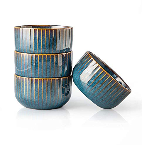 4 Schalen, 500 ml Müslischalen, Porzellanschüsseln, auch für Reis oder Salat, kleine Schüsseln (blau).