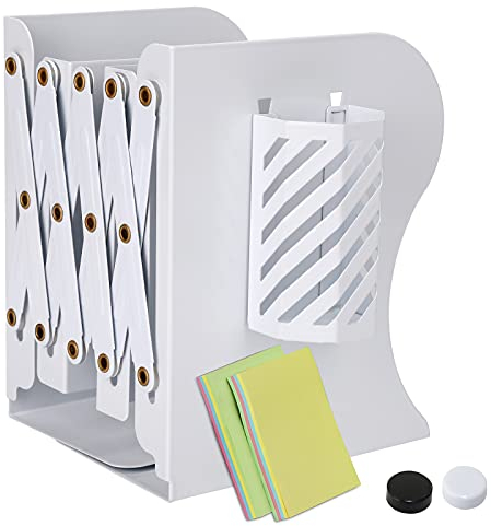 DARUITE Serre Livre en Métal Cale Livre Serre Livre Original Serre-Livres Presse Livre Serre Livres Cale Livres Etagere Bloc Livre pour Le Bureau Fournitures Scolaires(Blanc avec Porte-Stylo