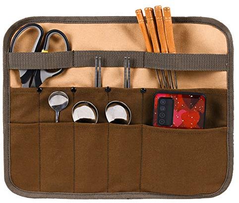 HERCHR Canvas Tool Roll,10 Slot Chefs Knife Roll Bag Waxed Canvas Chef Bag Knife Storage Roll Bag,Waxed Canvas Knife Case Storage,Chefs Knife Roll,Portable Knife Bag for Men Pro Chef