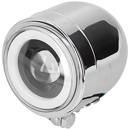 Faro Led Moto Universale per Moto da 4,25 Pollici LED Abbagliante Anabbagliante per Moto retrò con Doppio Faro Cromato(Bianca)