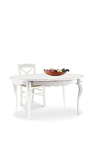 Mar.c.a. Design - Ovaler Tisch mit Säbelbeinen, weißes Pappelholz, Tisch Made in Italy mit ausziehbaren Verlängerungen seitlich - Arte Povera - Maße 163 x 110 cm
