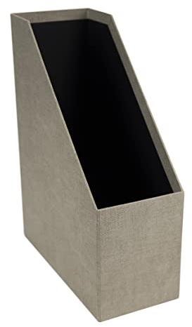 Bigso Box of Sweden Porta riviste con maniglia in pelle – Raccoglitore ufficio in fibra di legno e carta con effetto lino – Portadocumenti scaffali per riviste, cartelle o giornali – beige