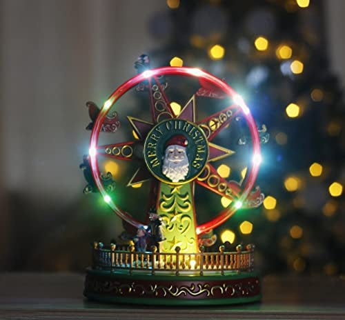 Marco Paul Weihnachtsszene, traditionelle, festliche Dorfszene, beleuchtete Weihnachtsdekoration mit mehrfarbigen LED-Lichtern, batteriebetrieben (Ferrisrad)