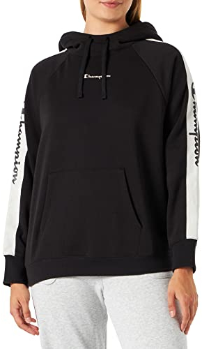Champion Damen Sport Tape Poly Fleece Hooded Sweatshirt, Schwarz, L