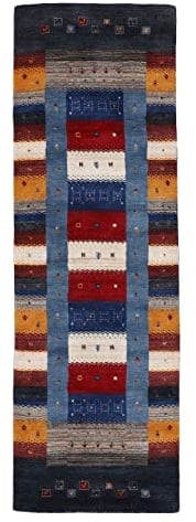 carpetfine Wollteppich Gabbeh Don Läufer Multicolor 75x200 cm | Moderner Teppich für Wohn- und Schlafzimmer