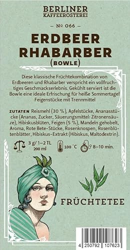 Berliner Kaffeerösterei - Früchtetee Erdbeer-Rhabarber Bowle №066, loser Tee, fruchtig & Erfrischend, handverlesen & nachhaltig, 100g