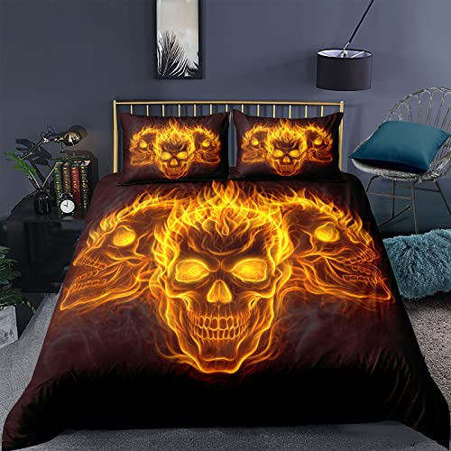 RFFLUX 3D Gothic Totenkopf cool Bettwäsche Set 135x200 cm 2teilig mit Reißverschluss Weiche und Angenehme Schlafkomfort Microfaser Bettbezug Kinderbettwäsche mit Kissenbezug 80x80 cm
