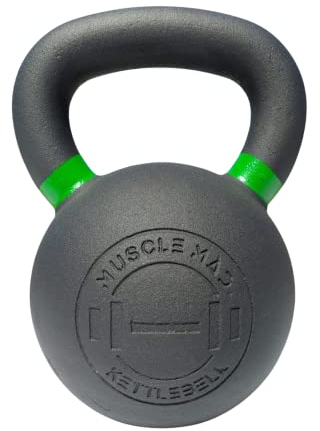 MUSCLE MAD Premium Cast Iron Kettlebell, Textured Handle, Matt Black, Full Body Training, Strength Training, 24kg Kettlebell