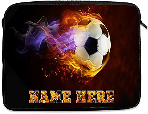 Personalised Football Flame Tablet Sleeve Laptop Case Boys iPad Zip Pouch Footballer Protective Carry Travel Bag Birthday Gift ST472 (Large 14 – 15.6)