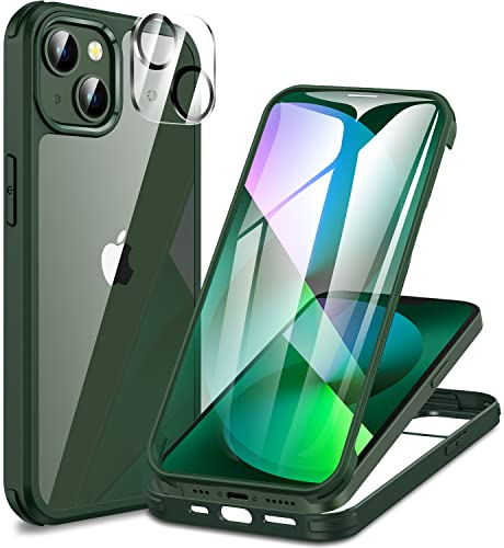 CENHUFO für iPhone 13 Mini Hülle, 360 Grad Schutzhülle mit Eingebautem 9H Panzerglas Displayschutz und Kameraschutz, Stoßfest Panzerhülle Bumper Full Cover Case Handyhülle für iPhone 13 Mini -Grün