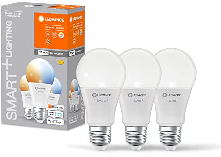 LEDVANCE Smarte LED-Lampe mit WiFi Technologie, Sockel E27, Dimmbar, Lichtfarbe änderbar (2700-6500K), ersetzt Glühlampen mit 75 W, SMART+ WiFi Classic Tunable White, 3er-Pack
