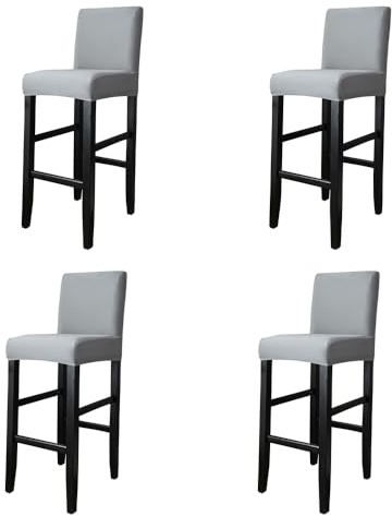 Barhocker Bezüge,4 Stück Stretch Abnehmbar EsszimmerstuhlbezügeBarhocker Bezug, waschbarer Stuhl-Schonbezug für Esszimmer, Küche (4 Stück Hellgrau)