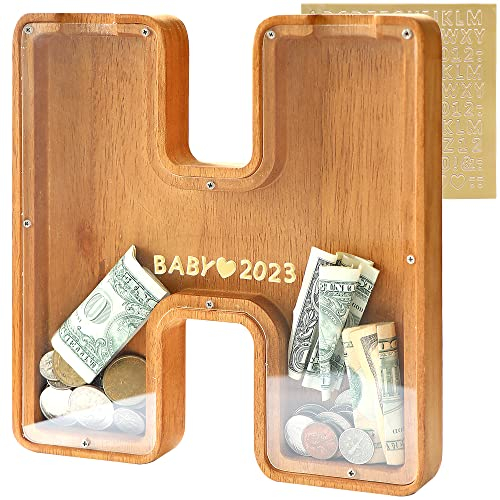 DBPBToU Spardose Buchstabe Holz, Sparschwein Groß 25.5 * 3 * 23cm, Personalisierte Spardosen Durchsichtig für Kinder, Kreative Spardose Kinder für Geburtstag Geschenk/Heimdekoration/Keepsake