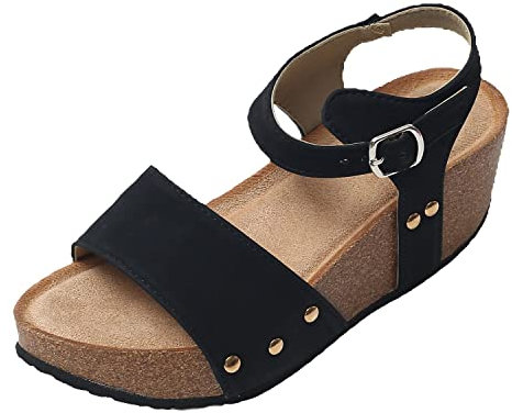 JOMIX Sandali Donna Estive Zeppa Alta Comode Eleganti Platform Plateau Tacco Largo Mare Spiaggia SD8196-1 (Nero, 36)
