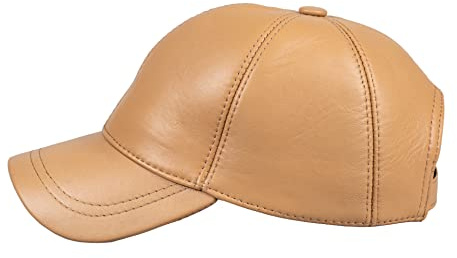 HATSQUARE – Baseballkappe aus echtem Leder, verstellbar, weiche Haptik, klassischer und eleganter Stil, Unisex (Dunkelbeige)