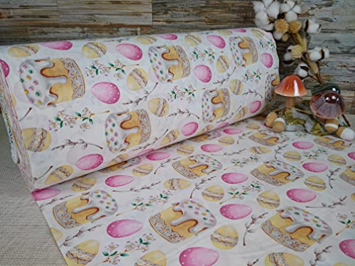 240cm Breit Meterware ab 50cm Popeline Baumwolle Stoff Baumwollstoff Ostern Eier Kuchen Osterhase Stoffe Osternstoffe Bastelstoff ÖKO-TEX VP0O007 (Muster 2)