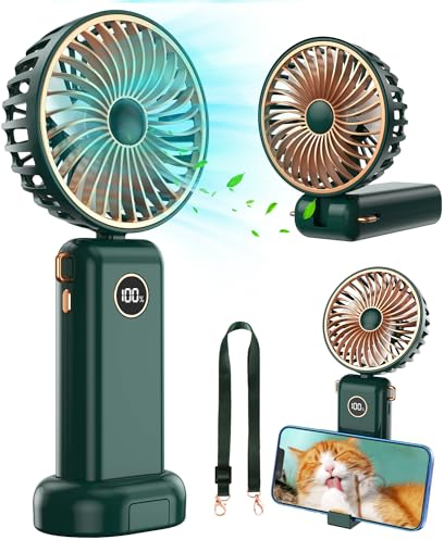 BSRANE Ventilatore Portatile, 5 Velocità Ventilatore USB C Ricaricabile, LED Display Mini Ventilatore Portatile Pieghevole, Ventilatore a Batteria Silenzioso per Viaggio, Pic-nic, Spiaggia, Campeggio