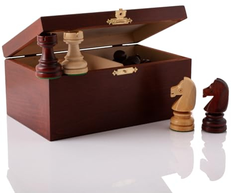 Tournament Chess Pieces in Luxus Box | Master of Chess | Gewichtete nur Schachfiguren Holz - Handgemachtes Championship Chess Set Ohne Schach Brett (No.7 in Mahagoni Box)