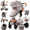 MoLi Kinderwagen 3 in 1, Kinderwagen mit Umkehrbarem Doppelschiebemodus, Buggy mit Großer Bequemer Babywanne, Kombikinderwagen 3 in 1 Rahmen Aluminiumlegierung Faltbar Hohe Landschaft(225 Silver Grey)