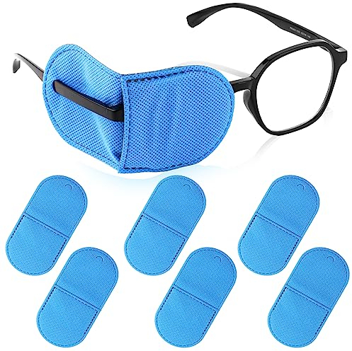 6st Augenklappe für Brillen, Große Größe Augenklappen für Erwachsene Wiederverwendbar Vlies Augenklappe Kinder Brille für Erwachsene und Kinder Lazy Eye Amblyopie Strabismus (Blau)