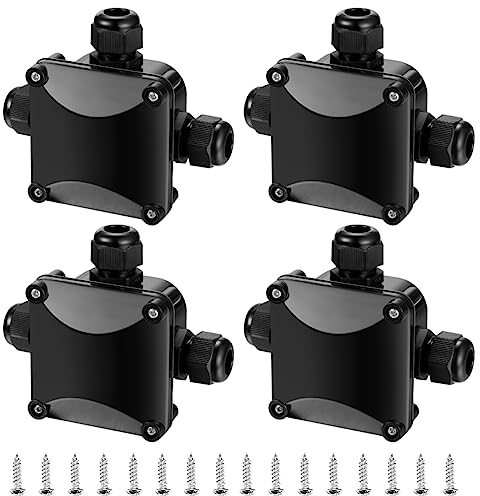 4 Pz Scatola di Giunzione a 3 Vie, Scatole di Derivazione Esterna IP68 impermeabile, Scatole Elettriche Cavo Connettori Esterni - φ6.5-10.5mm/Nero