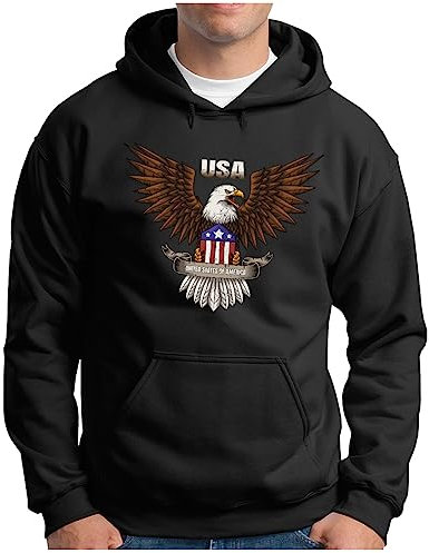OM3® American Bald Eagle USA Hoodie - Herren - Amerika Adler U.S. Flagge VI - Kapuzen-Pullover Schwarz, XL