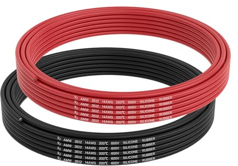 FIRMERST 14 Gauge Silikondraht, 14AWG Elektrokabel 15 m, 7,5 m schwarz und 7,5 m rot, flexibel, 165 Stränge, 0,127 mm verzinnter Kupfer-Hochtemperaturdraht für RC-Autos, Marine, Flugzeugbatterien usw