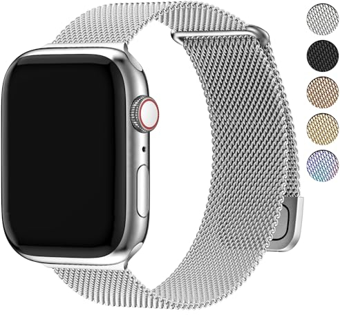 Fullmosa Cinturino Metallo Compatibile con Apple Watch Cinturino 44mm 40mm 46mm 45mm 49mm 41mm 42mm Donna Uomo, Cinturini Acciaio Inossidabile per iWatch Ultra SE Serie 10 9 8 7 6 5 4 3 2 1, Argento