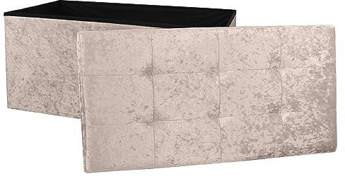 DANIEL JAMES Housewares Large Fold Flat Ottoman Storage, Cream Velvet Velour Finish, Double Size, 76cm (L) x 38cm (W) x 38cm (H)