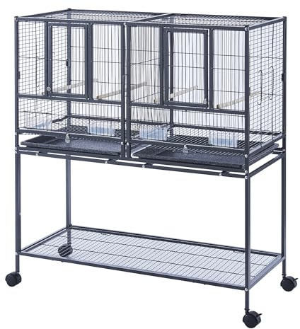 Panana käfig Vogelkäfig Doppelkäfig für wellensittich Papagei nymphensittiche,Nagerkäfig Chinchilla Kakadu Zuchtkäfig (95,5 x 45,5 x 105 cm Schwarz)