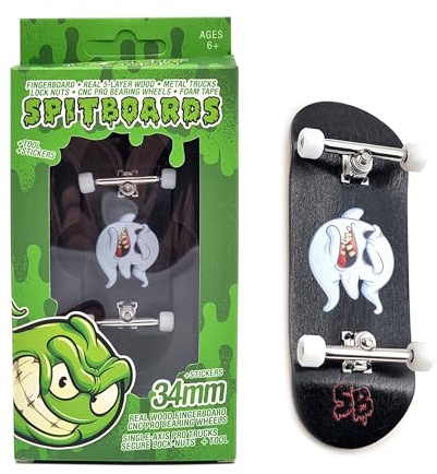 SPITBOARDS 34mm x 96mm Pro Fingerboard Set-Up (Complete) | Real Wood Deck | Pro Trucks with Lock-Nuts and Pro Bushings | Polyurethane Pro Wheels with Bearings | Ghost 'Charly'
