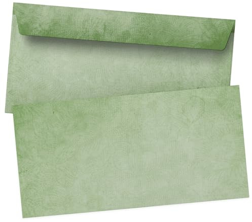 50 Briefumschläge DIN Lang | Vintage Papier grün edel | selbstklebend ohne Fenster | Brief-Umschlag mit Design-Motiv bedruckt | 90 g/m²