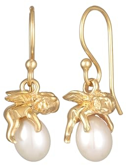 Elli Ohrringe für Damen, Anhänger, Schutzengel, elegant, mit Süßwasser-Zuchtperle aus 925er Sterlingsilber, Kautschuk, Ohne