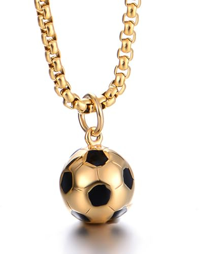 JTMKYO 1 Stück goldene Fußball-Halskette, Fußball-Anhänger, Edelstahl-Fußball-Anhänger, Fußball-Anhänger-Halskette, modischer, vielseitiger Schmuck, Mädchen-Jungen-Fußball-Geburtstagsgeschenke