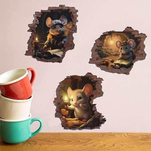 TOARTI Mausloch Thema Wandaufkleber Maus Lesen Wandtattoo Maus PVC Wanddekoration Aufkleber Mäuse Home Sockelleiste Funny Tier Wandsticker Aufkleber für Wohnzimmer Schlafzimmer