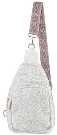 HAWILL® Kleine Umhängetasche Damen Bauchtasche Stylische Sling Bag Weich Teddy Tasche Damen Brusttasche zum Umhängen Plüsch Tasche für Reisen, Sport, Arbeit (Beige)