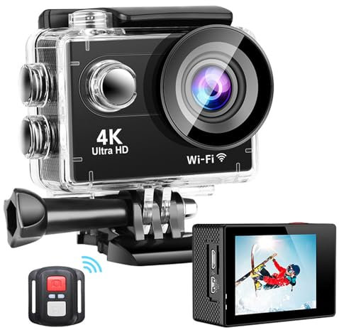 NVYAZJ 4K HD Sports Camera, WiFi Camera with Underwater 30 Meters Remote Control 2.0inch Anti-shake Display Screen 12million Pixel Waterproof Accessories Super Wide Angle