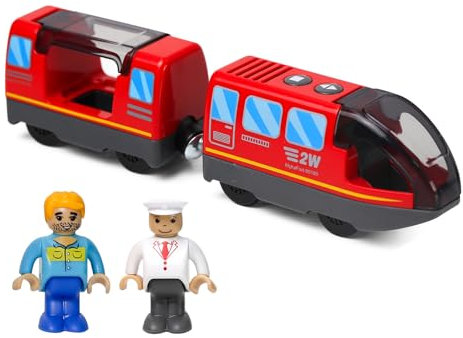 EVERGD Electric Train Set for Kids, Magnetic Martin Battery Powered Powerful Engine Locomotive Train Set Educational RC Train Model for Wooden Track (Red)