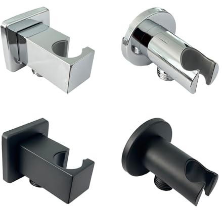 Wandanschlussbogen mit Brausehalter, Schlauchanschluss mit Wandbrausehalter, Wandanschluss mit Duschkopfhalterung G 1/2 Zoll, Universal Brauseanschlussbogen Handbrausehalter (Silber, Rund)