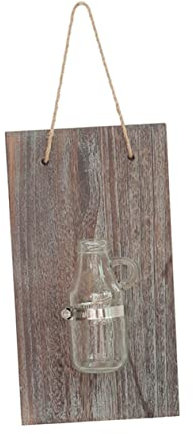 Wandvase im Vintage Stil mit Holzbrett, Glasvase für Hydrokultur und Seil