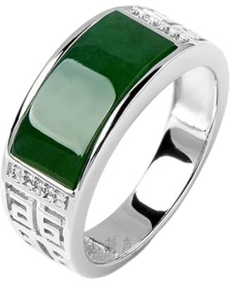 WEISSBIGR Echter grüner natürlicher Hetian-Jade-Ring, 925er Sterlingsilber-Ring, Paar-Ringe, Männer und Frauen, Schmuck, Glücksstein, Jade-Fingerring (Hauptsteinfarbe: Grün) (Grün)