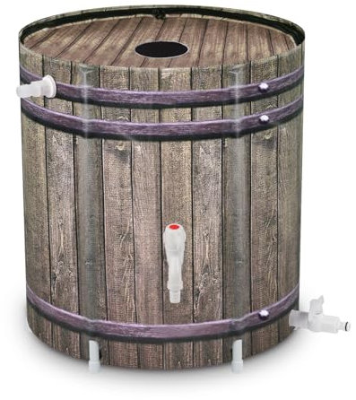 Rain Barrel,50 Gallon Collapsible Rainwater Collection with Spigots and Overflow Kit,Portable Plastic Rain Barrel with Filter, Anti-Collapse Rainwater Collection Container Woodgrain