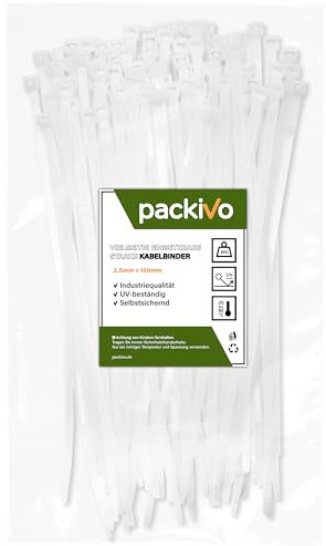 PACKIVO Profi Kabelbinder 2,5 x 150mm Weiss starke Kabelbinder Industriequalität Zugfestigkeit 8Kg für Kabelmanagement, DIY, Haus, Wohnen, Garten, PC und Werkstatt größe und Menge wählbar