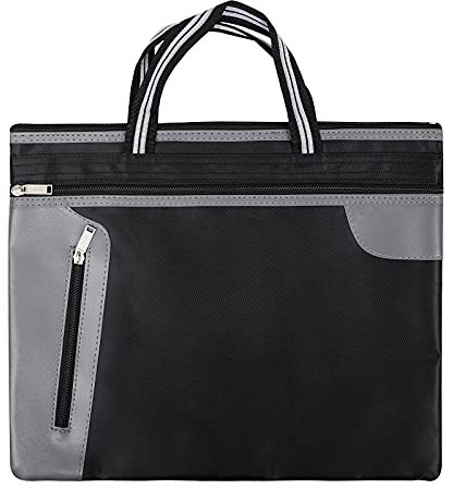 Sacoche Porte Document Sac à Main Portfolio Dossier Sac de Document Multifonction Classeur Portable A4 Sac Rangement Fichier Dossier Sac Zippé Pochette Bureau Commercial Sac d'Affaires