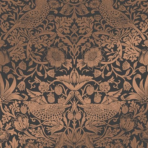 WILLIAM MORRIS AT HOME Strawberry Thief Fibrous Charcoal Wallpaper | Paste The Wall | Bird | Eco-Friendly
