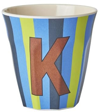 Rice Melamin Becher medium gestreift mit Buchstaben, Modell für Jungen blau/grün/mint- Töne, Größe 9 x 9 cm (K Junge)