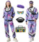Ezuwail 80er 90er Jahre Outfit Herren Damen, Kostüm 80s Tracksuit Disco Jacke und Hose, 80s 90s Retro Anzug Jogging Anzug Unisex mit Gürteltasche Brille für Bad Taste Party, Karneval (Lila, L)