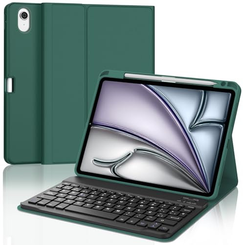 SENGBIRCH Teclado para iPad Air 11 M2,2024/M3,2025, Bluetooth Magnética Desmontable, Español Ñ Funda Teclado para iPad Air M2 2024/M3 2025 11 Pulgadas, Verde Oscuro