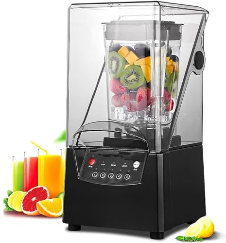Commercial Electric Blender 2200W - Professional Smoothie Blender with Soundproof Shield - Crushing Ice Milkshakes Puree Smoothies - Smart Panel - 2000ML