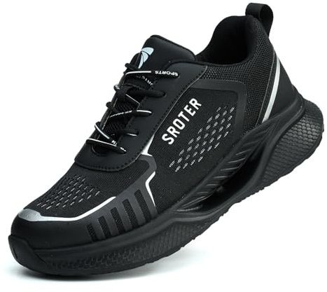WUAYAMI Zapatos De Seguridad Hombre Mujer Zapatillas de Trabajo Ligeros Transpirables Calzado de Seguridad con Puntera de Acero Calzado De Trabajo Comodo, Negro, 45 EU